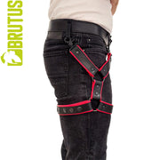 Brutus - Lederen Beenharnas - Verstelbaar- Zwart/Rood-Erotiekvoordeel.nl