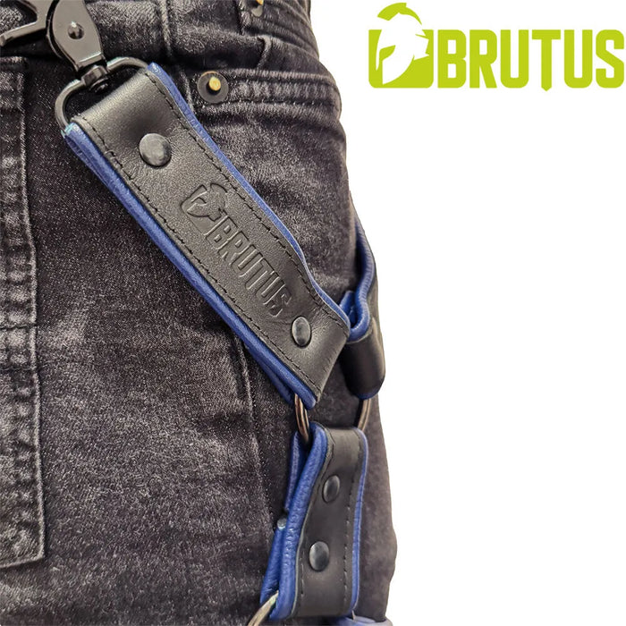 Brutus - Lederen Beenharnas - Verstelbaar- Zwart/Blauw-Erotiekvoordeel.nl