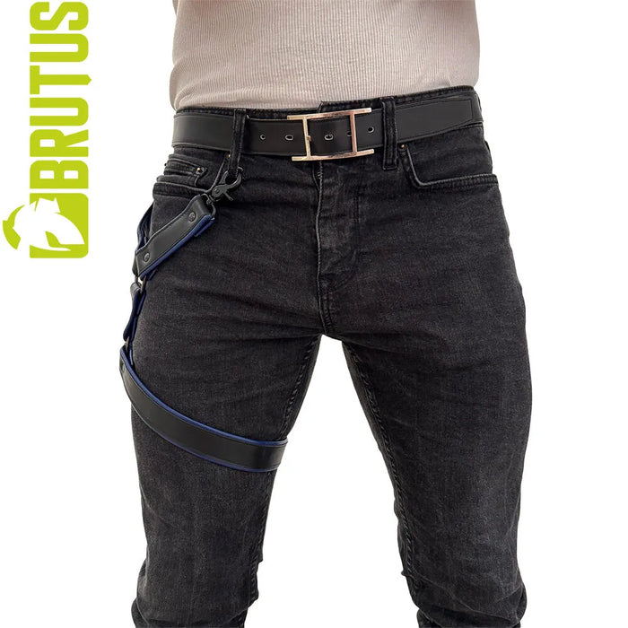 Brutus - Lederen Beenharnas - Verstelbaar- Zwart/Blauw-Erotiekvoordeel.nl