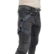 Brutus - Lederen Beenharnas - Verstelbaar- Zwart/Blauw-Erotiekvoordeel.nl