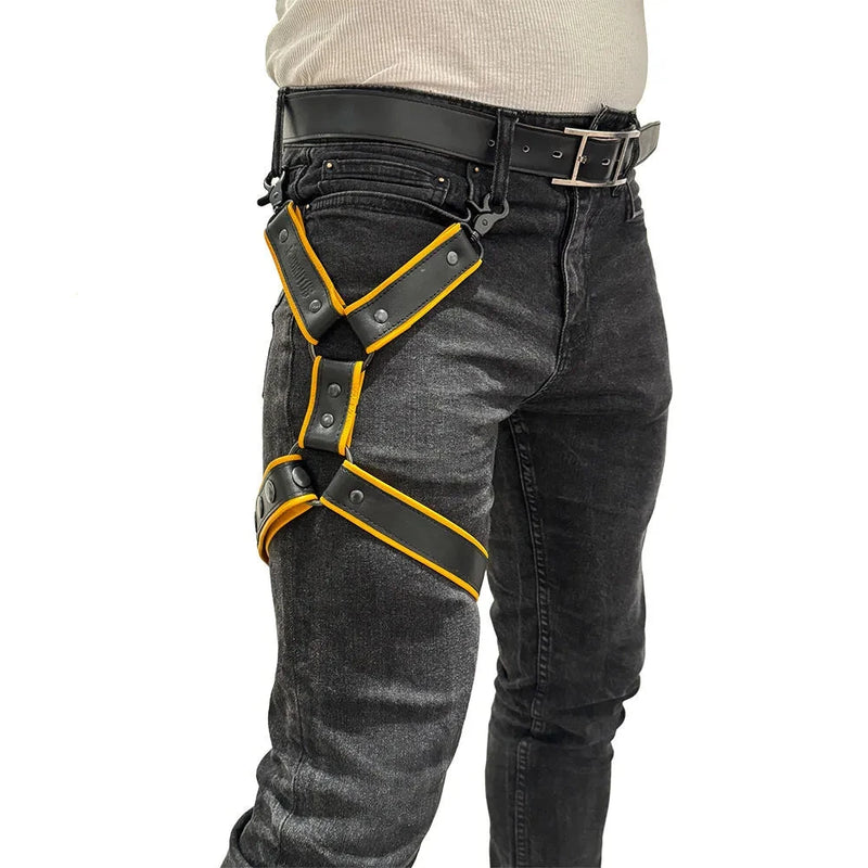 Brutus - Lederen Beenharnas - Verstelbaar- Zwart/Geel-Erotiekvoordeel.nl