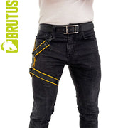 Brutus - Lederen Beenharnas - Verstelbaar- Zwart/Geel-Erotiekvoordeel.nl