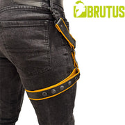Brutus - Lederen Beenharnas - Verstelbaar- Zwart/Geel-Erotiekvoordeel.nl
