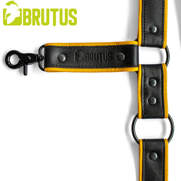 Brutus - Lederen Beenharnas - Verstelbaar- Zwart/Geel-Erotiekvoordeel.nl