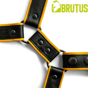Brutus - Lederen Beenharnas - Verstelbaar- Zwart/Geel-Erotiekvoordeel.nl