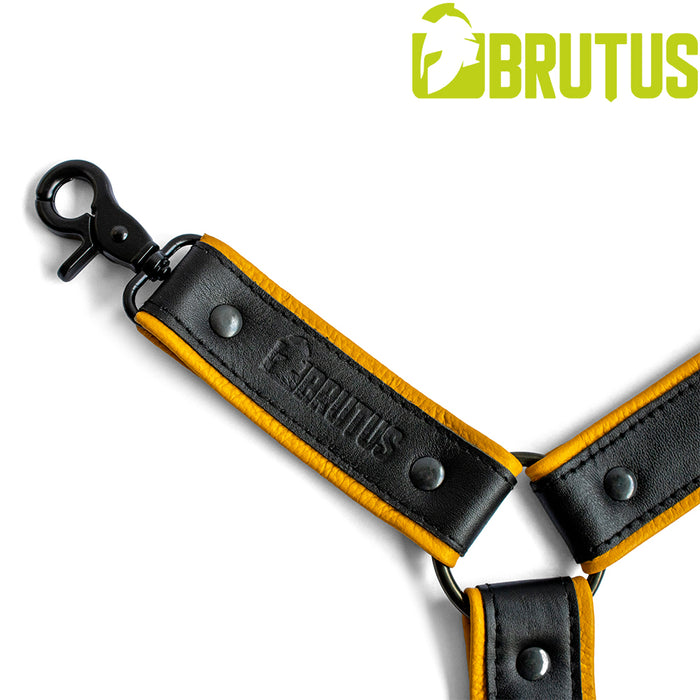 Brutus - Lederen Beenharnas - Verstelbaar- Zwart/Geel-Erotiekvoordeel.nl