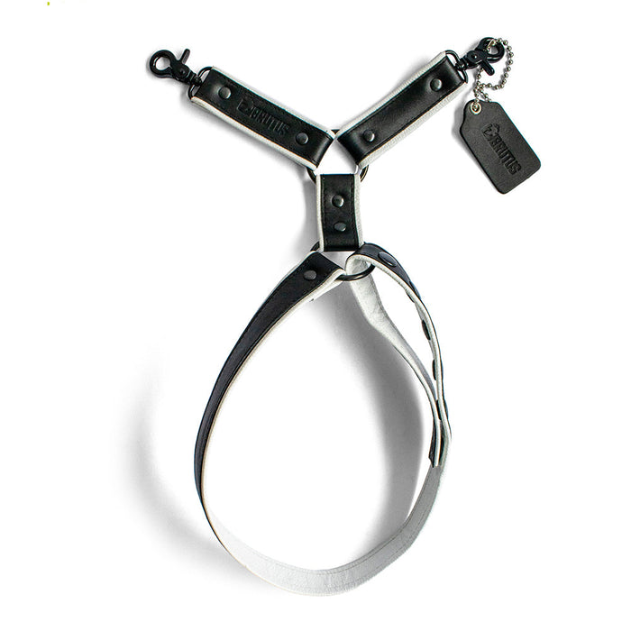Brutus - Lederen Beenharnas - Verstelbaar- Zwart/Wit-Erotiekvoordeel.nl