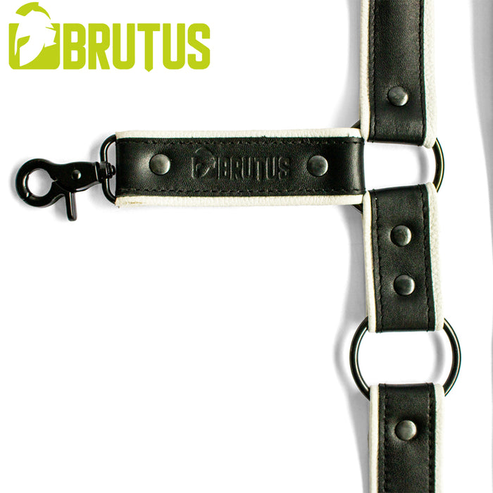 Brutus - Lederen Beenharnas - Verstelbaar- Zwart/Wit-Erotiekvoordeel.nl