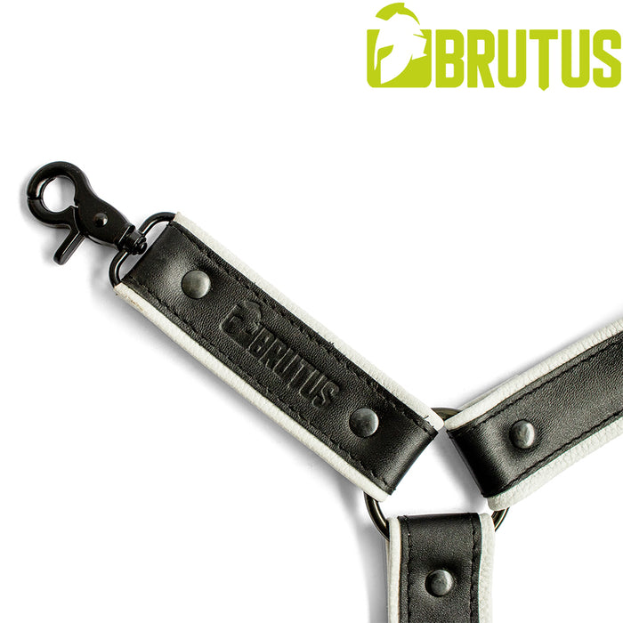 Brutus - Lederen Beenharnas - Verstelbaar- Zwart/Wit-Erotiekvoordeel.nl