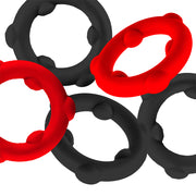 Oxballs - Gearheads - Spinner Cockringen Set - 5 stuks - Rood/Zwart-Erotiekvoordeel.nl