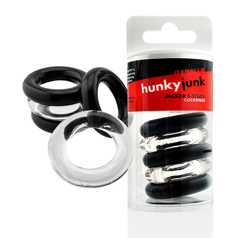 Hünkyjunk - Jacker - 5-Stack Stapelbare Cockringen - Zwart/Transparant