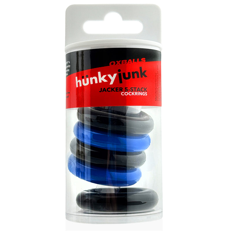 Hünkyjunk - Jacker - 5-Stack Stapelbare Cockringen - Zwart/Blauw