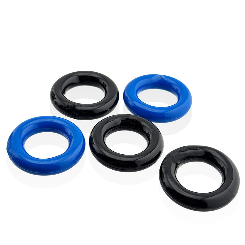 Hünkyjunk - Jacker - 5-Stack Stapelbare Cockringen - Zwart/Blauw