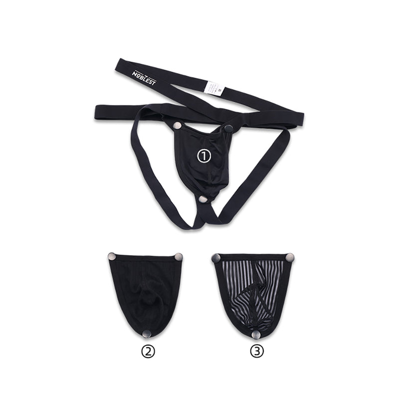The Noblest - Jockstrap met 3 verwisselbare frontjes - Zwart-Erotiekvoordeel.nl
