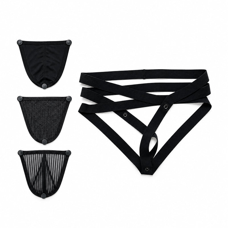 The Noblest - Jockstrap met 3 verwisselbare frontjes - Zwart-Erotiekvoordeel.nl