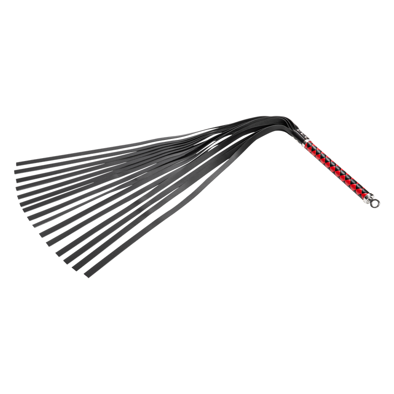 RISE - Lange Flogger met Zachte Strengen - Zwart/Rood-Erotiekvoordeel.nl