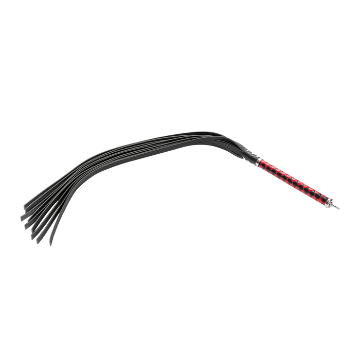 RISE - Lange Flogger met Harde Lederen Strengen - Zwart/Rood-Erotiekvoordeel.nl