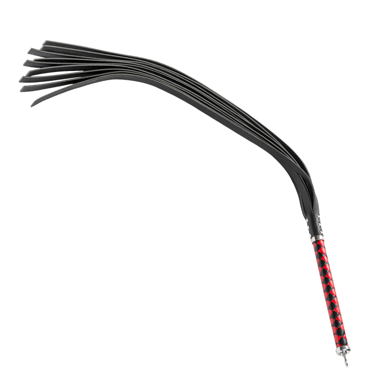 RISE - Lange Flogger met Harde Lederen Strengen - Zwart/Rood-Erotiekvoordeel.nl