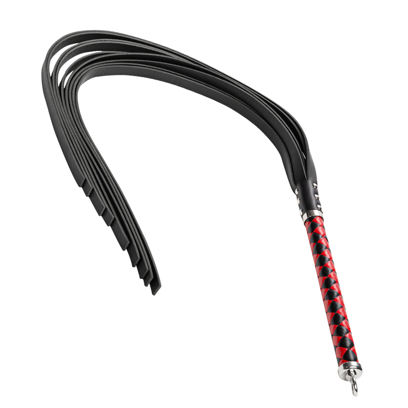 RISE - Lange Flogger met Harde Lederen Strengen - Zwart/Rood-Erotiekvoordeel.nl