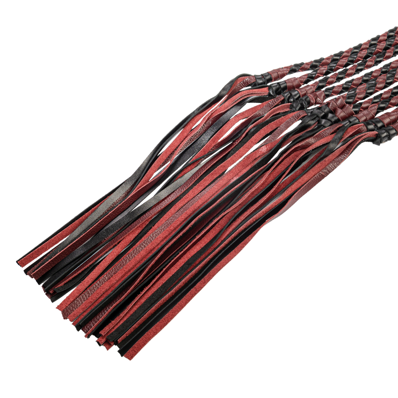 RISE - Cat O' Nine BDSM Zweep - Heavy - Zwart/Wijnrood-Erotiekvoordeel.nl