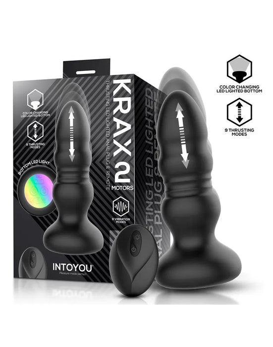IY - Krax - Buttplug met Vibratie en Stootbeweging - Met LED-licht - Zwart-Erotiekvoordeel.nl