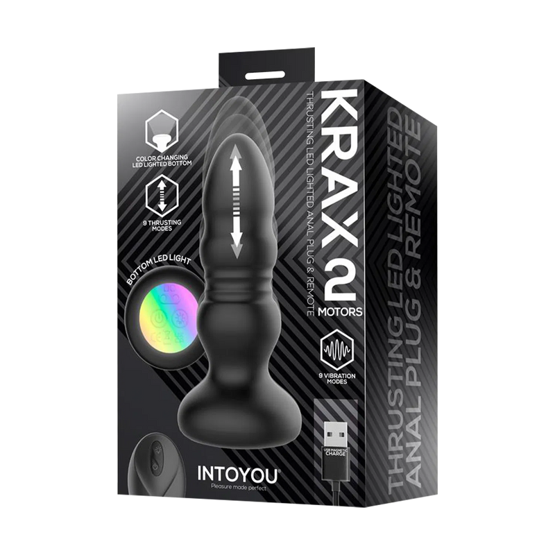 IY - Krax - Buttplug met Vibratie en Stootbeweging - Met LED-licht - Zwart-Erotiekvoordeel.nl