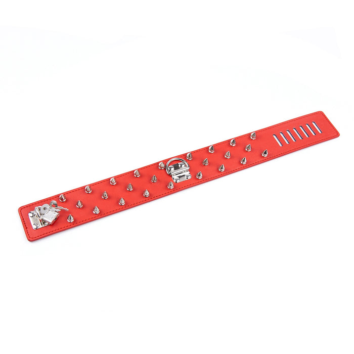 Smart Moves - Brede Collar met Spikes - Inclusief Leash - Rood-Erotiekvoordeel.nl