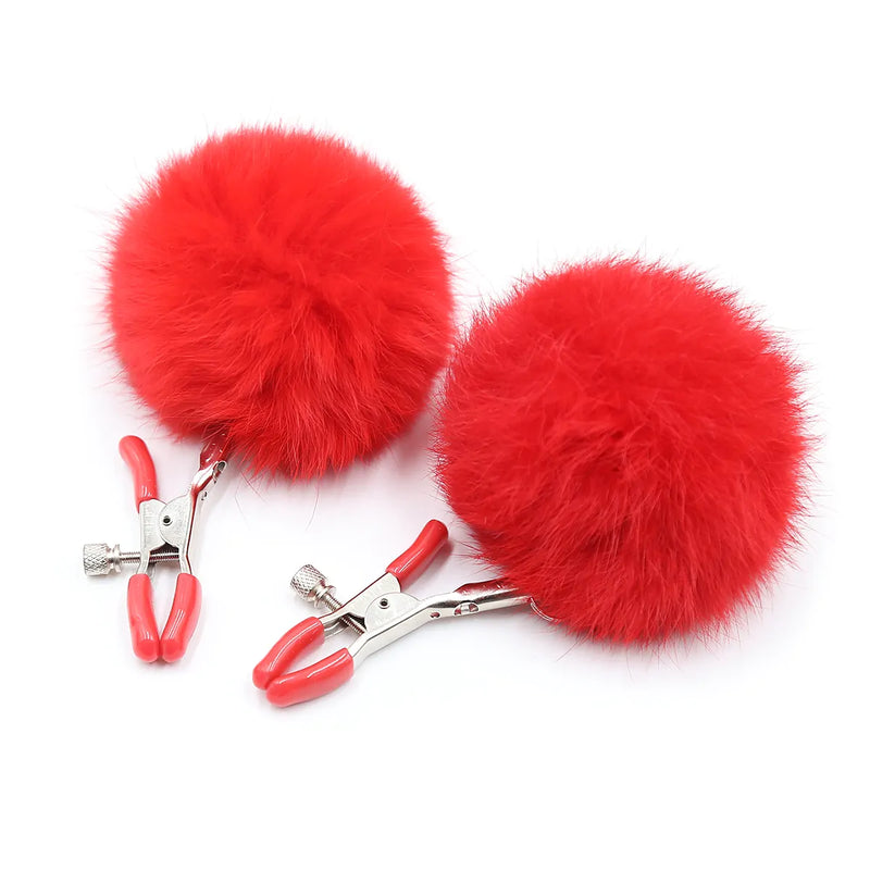 Smart Moves - Tepelklemmen met Fluffy Pompoms - Rood-Erotiekvoordeel.nl