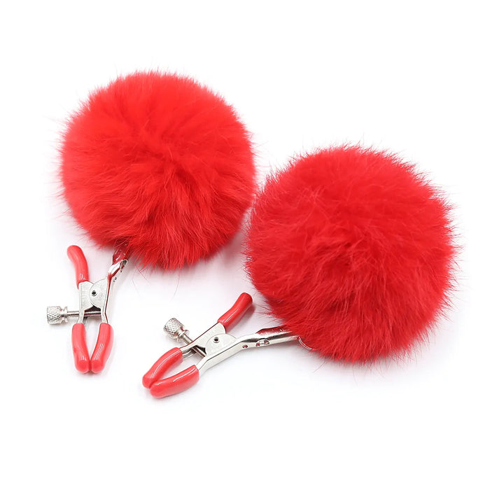Smart Moves - Tepelklemmen met Fluffy Pompoms - Rood-Erotiekvoordeel.nl