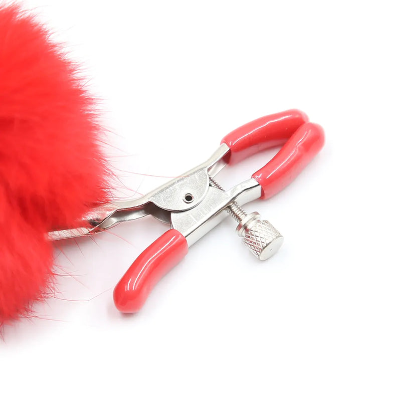 Smart Moves - Tepelklemmen met Fluffy Pompoms - Rood-Erotiekvoordeel.nl