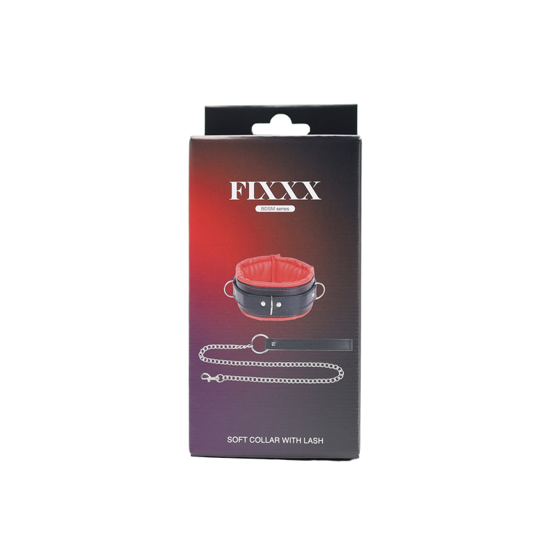 Fixxx - Gevoerde Collar met Leiband - Zwart/Rood