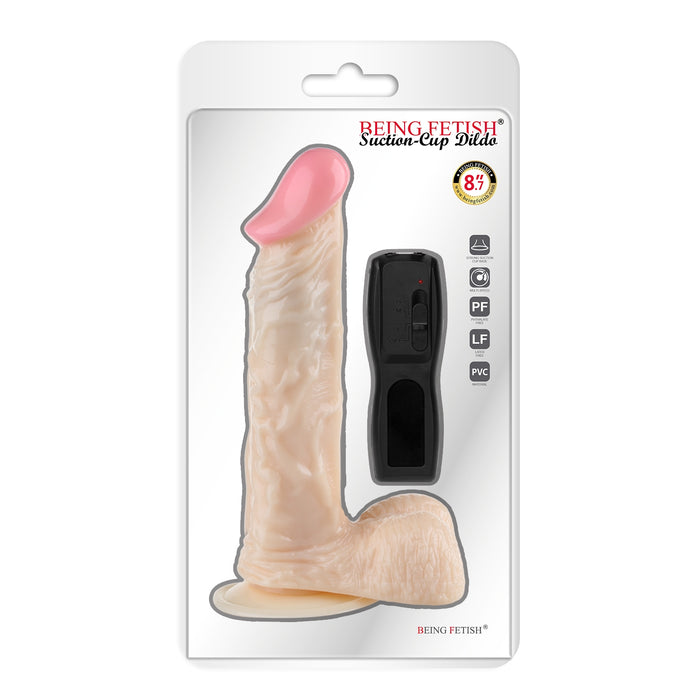 Being Fetish - Vibrerende PVC Dildo op Batterijen - 21,5 cm - Lichte Huidskleur-Erotiekvoordeel.nl