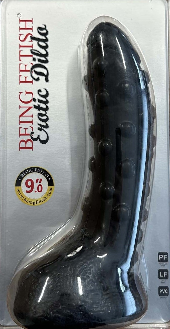 Being Fetish - PVC Dildo met Noppen - 23 cm - Zwart-Erotiekvoordeel.nl