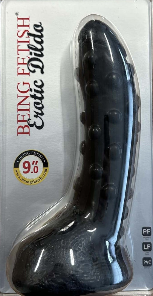 Being Fetish - PVC Dildo met Noppen - 23 cm - Zwart-Erotiekvoordeel.nl