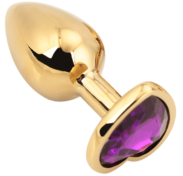 PLGZ - Hartvormige Metalen Buttplug - Goud - Paarse Siersteen - Large-Erotiekvoordeel.nl