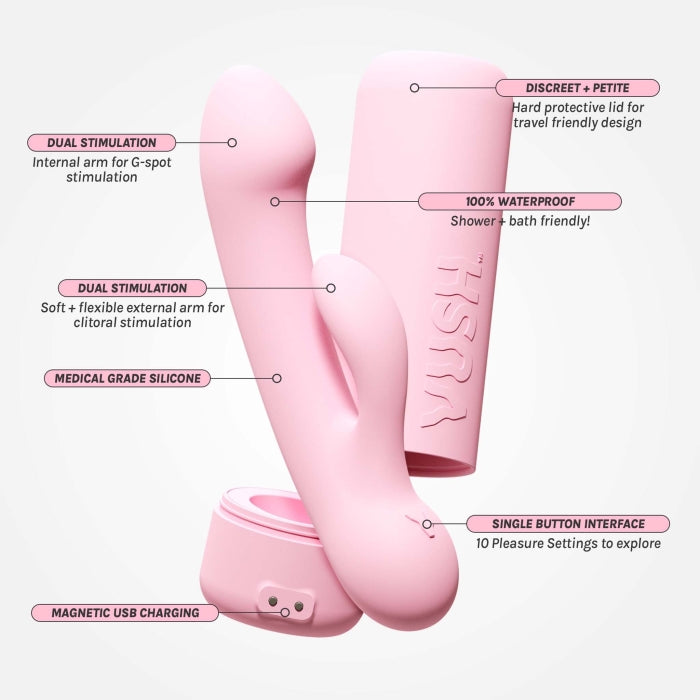 Vush - Pop Glow - Dubbele Stimulatie Rabbit Vibrator - Met Opbergkoker - Lichtroze-Erotiekvoordeel.nl