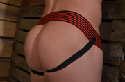 Rouge - Lederen Jockstrap met Strepen - M - Zwart/Rood-Erotiekvoordeel.nl