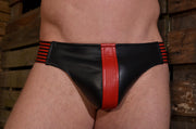 Rouge - Lederen Jockstrap met Strepen - M - Zwart/Rood-Erotiekvoordeel.nl