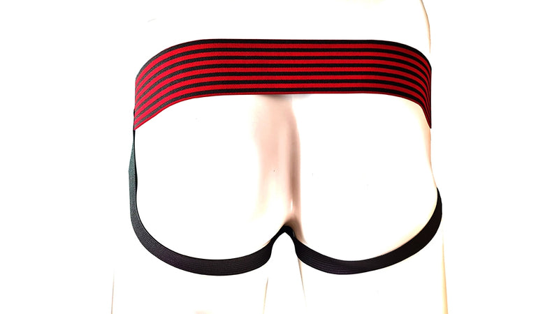 Rouge - Lederen Jockstrap met Strepen - M - Zwart/Rood-Erotiekvoordeel.nl