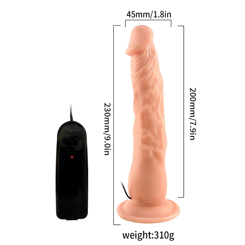 Lance's - Vibrierender PVC-Dildo mit Saugnapf - 22,9 cm - Helle Hautfarbe - Erotiekvoordeel.nl