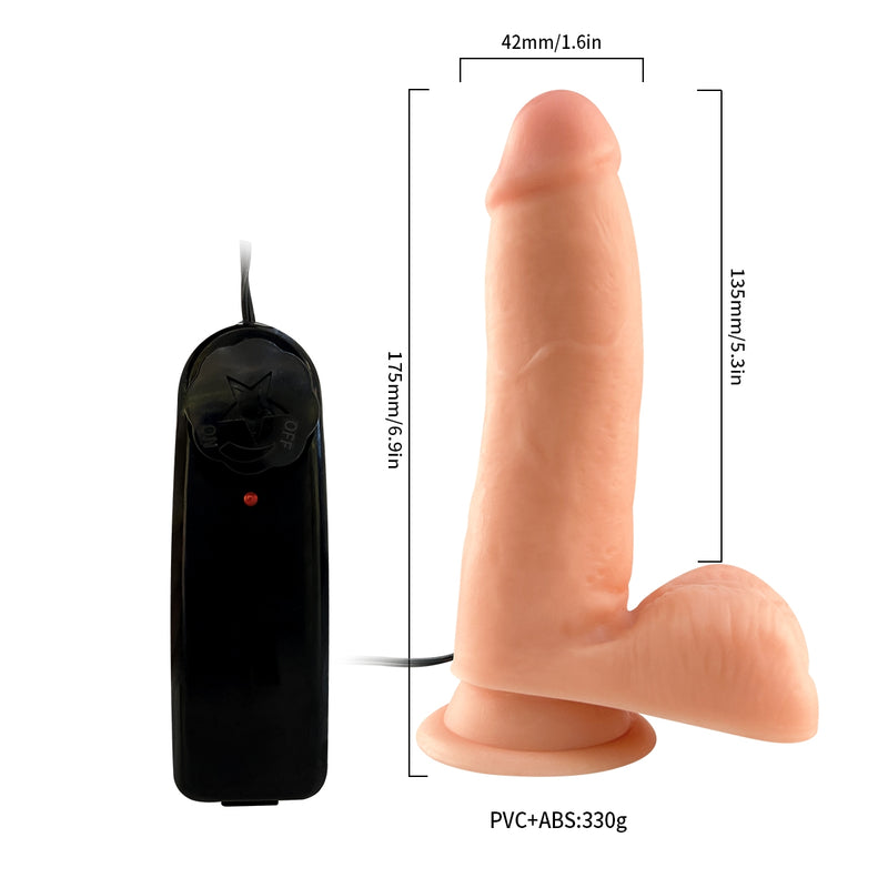 Lance's - Vibrierender PVC-Dildo mit Saugnapf - TOM - 17,5 cm - Helle Hautfarbe - Erotiekvoordeel.nl