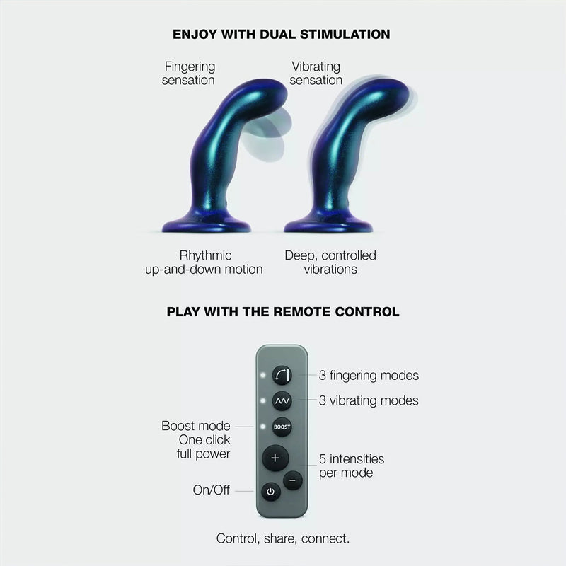 Strap-On-Me - Vibrierender Dildo mit Fingermöglichkeit - Größe M - Blau - Erotiekvoordeel.nl