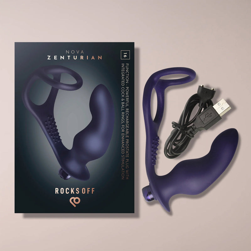 Rocks-Off - Nova Zenturian - Prostaatplug met penis- en testikelringen - Blauw-Erotiekvoordeel.nl