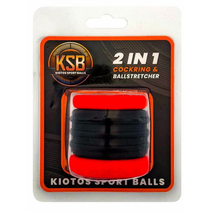 Kiotos - 2 in 1 Siliconen Cockring & Ball Stretcher - Zwart/Rood-Erotiekvoordeel.nl