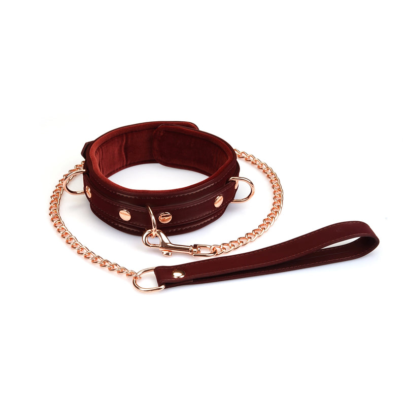 Liebe Seele - Metallic Shade Red - Vegan PU Lederen Collar - Rood/Rosé Goud