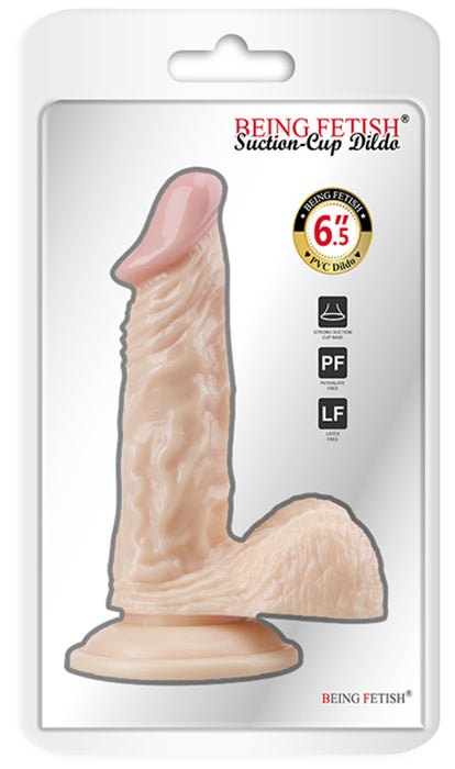 Being Fetish - PVC Dildo met Balzak en Zuignap - 16,5 cm - Lichte Huidskleur-Erotiekvoordeel.nl