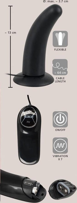 You2Toys – Siliconen Anale Vibrator met Kromming – Geschikt voor Voorbind Harnas – Zwart-Erotiekvoordeel.nl