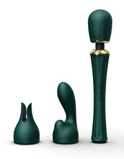 Zalo - Kyro - Wand Vibrator - Met 2 Opzetstukken - Smaragdgroen-Erotiekvoordeel.nl