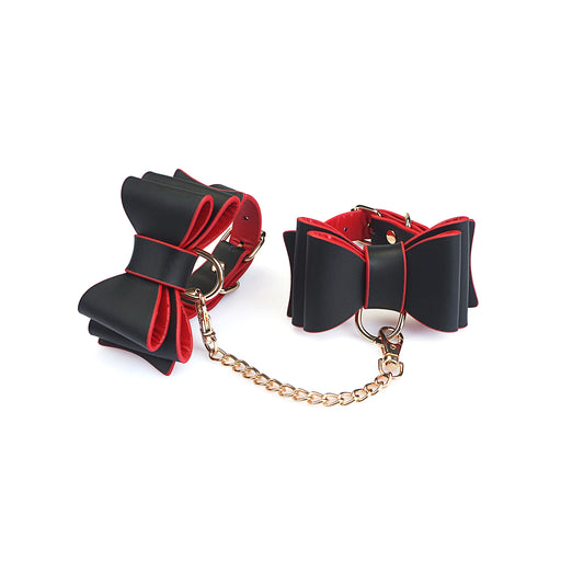 Liebe Seele - Leather Handcuffs with Bow - Black/Red-Erotiekvoordeel.nl