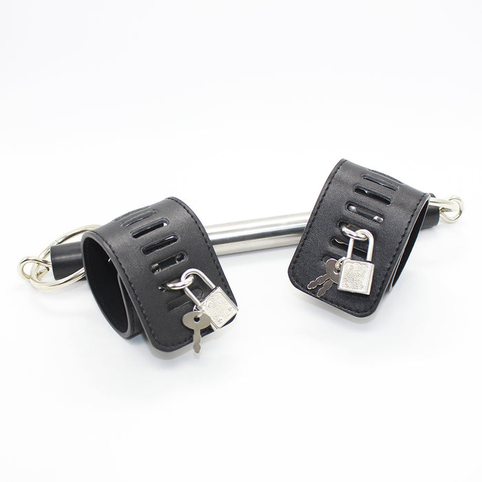 Smart Moves - Metalen Spreidstang met PU Lederen Boeien - Zilver/Zwart - Kort-Erotiekvoordeel.nl